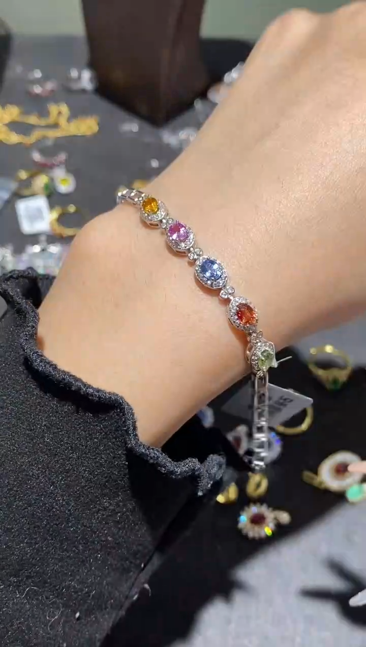 手链蓝宝石银S925镶嵌手链