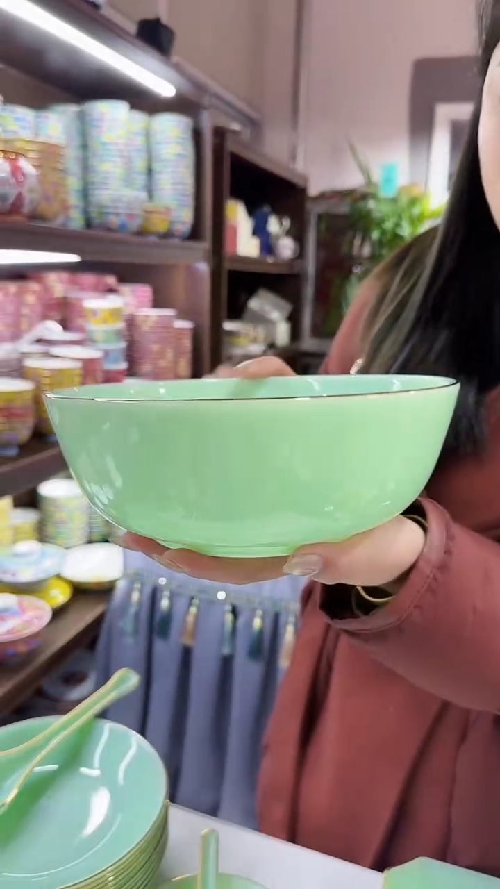 【闪购商品】瓷片8英寸汤碗1个景德镇陶瓷加大勺子