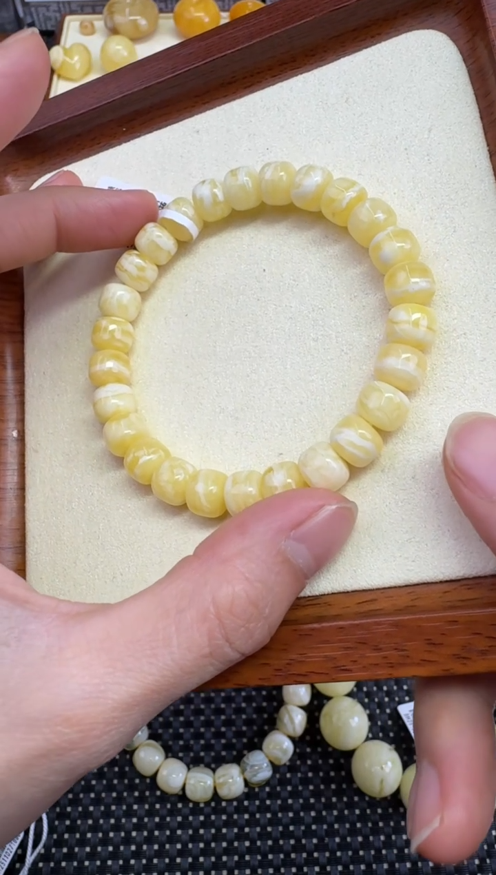 裸石琥珀未镶嵌宝衡 御龙见白 千层雪虎皮 9mm