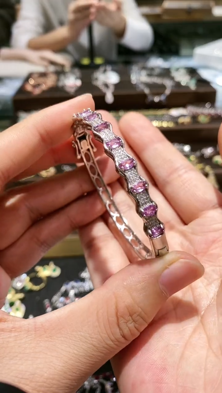 【闪购商品】蓝宝石手镯银S925镀金镶嵌手镯