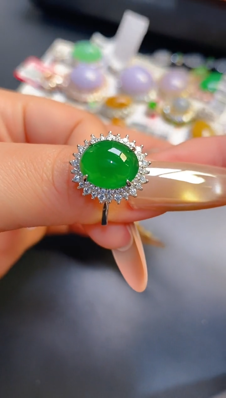 银S925镶嵌戒指翡翠天然