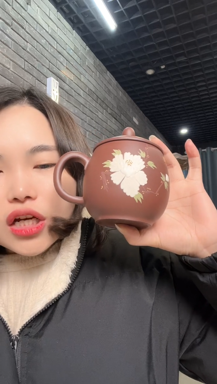 【闪购商品】紫砂茶杯紫砂盖杯龙蛋牡丹