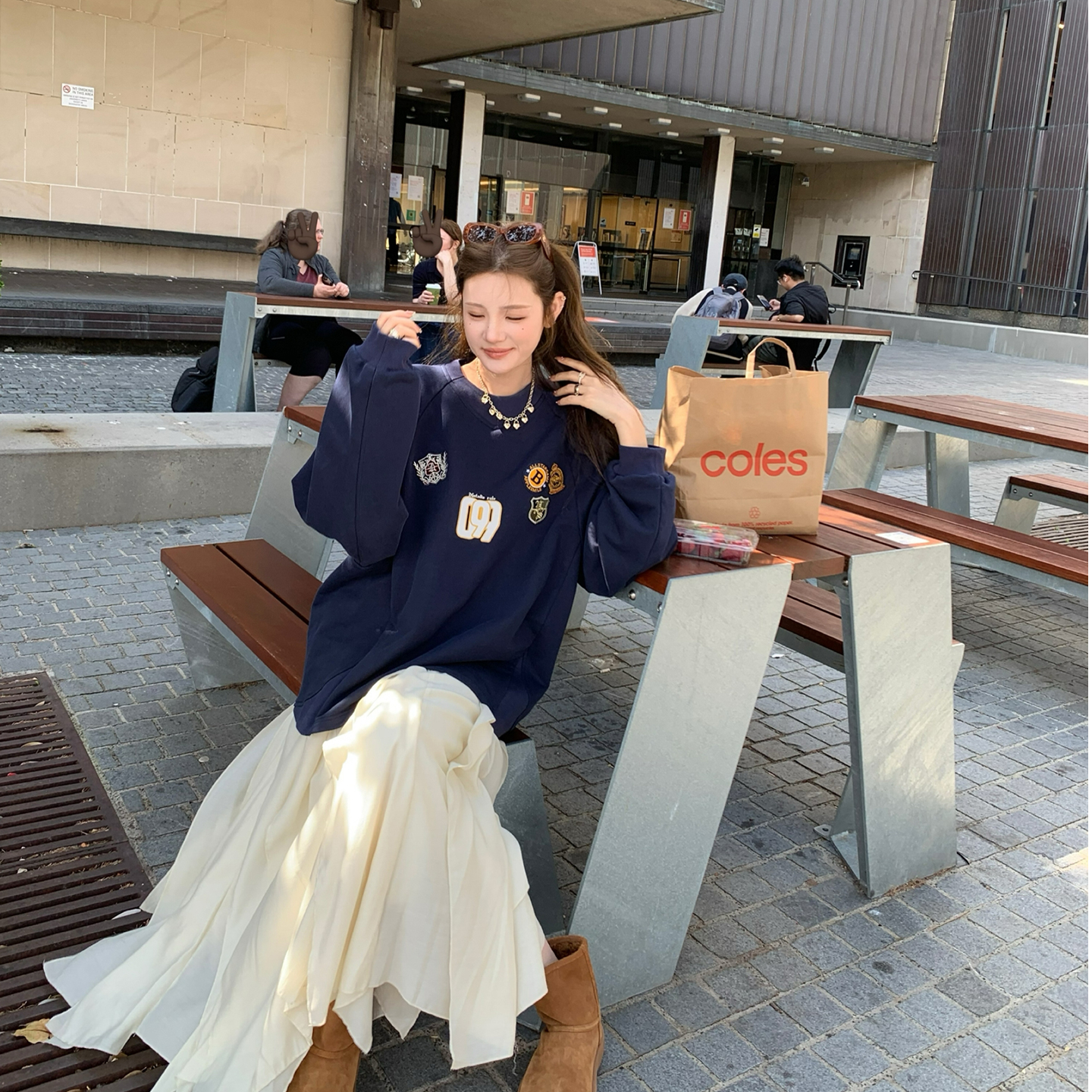 aaaaxbbb 白桦信笺 两色不规则花边长裙飘带醋酸韩系半身裙女秋冬