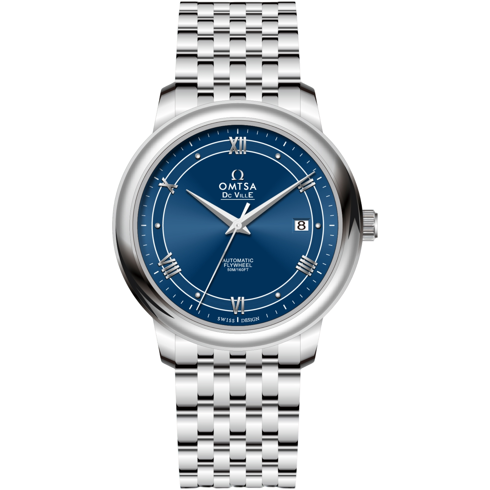 全新未使用/ OMTSA/蝶飞蓝面/单日历/表径41mm/全自动机芯腕表9X