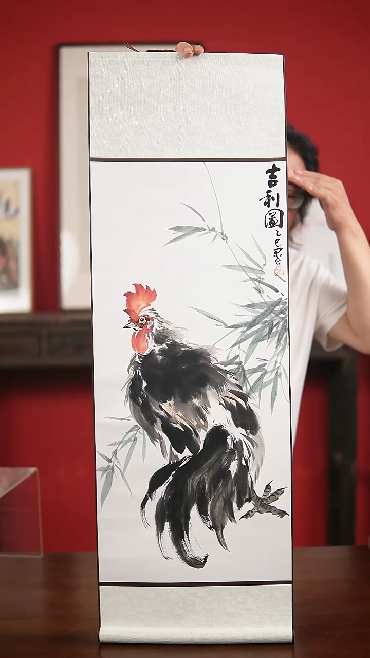 国画手写手绘-32*95实木框