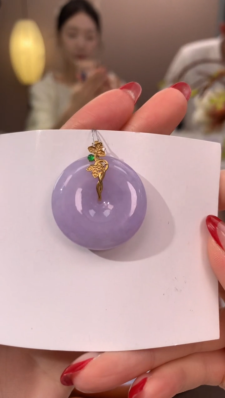 【闪购商品】翡翠颈饰18K金镶嵌天然缅甸a货翡翠