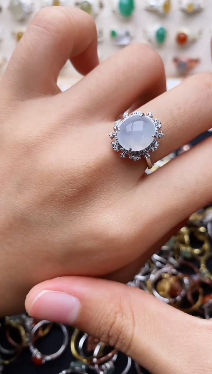 【闪购商品】翡翠戒指银S925镶嵌缅甸翡翠