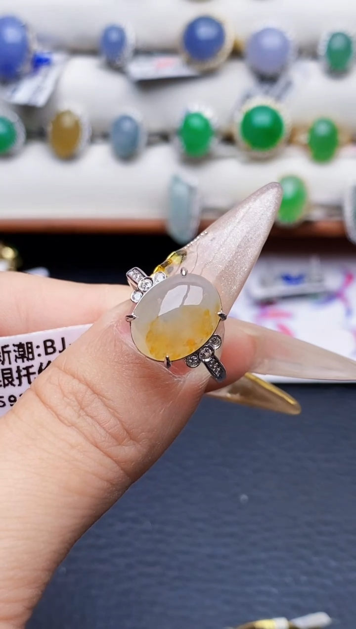 银S925镶嵌戒指翡翠0502