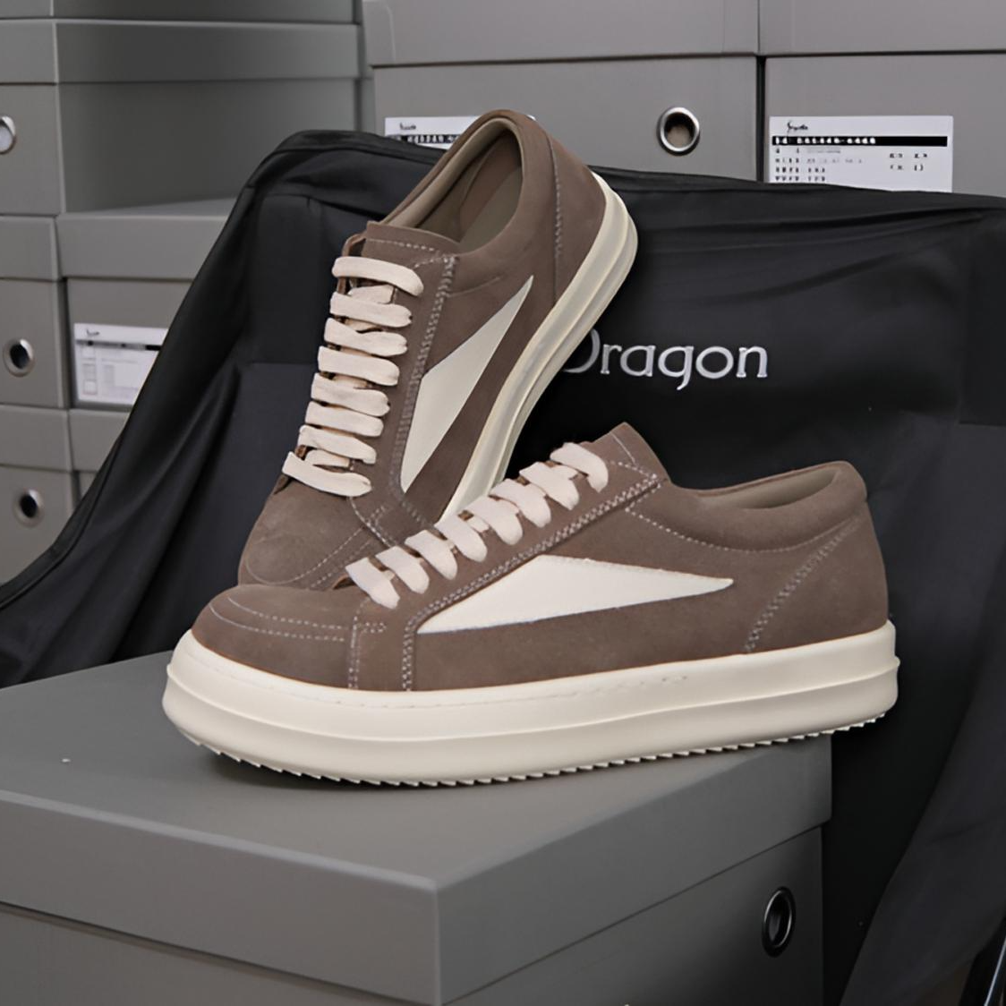 侵权款潮流咖棕真皮ro运动板鞋时尚男鞋广州欧货RO自主小三角