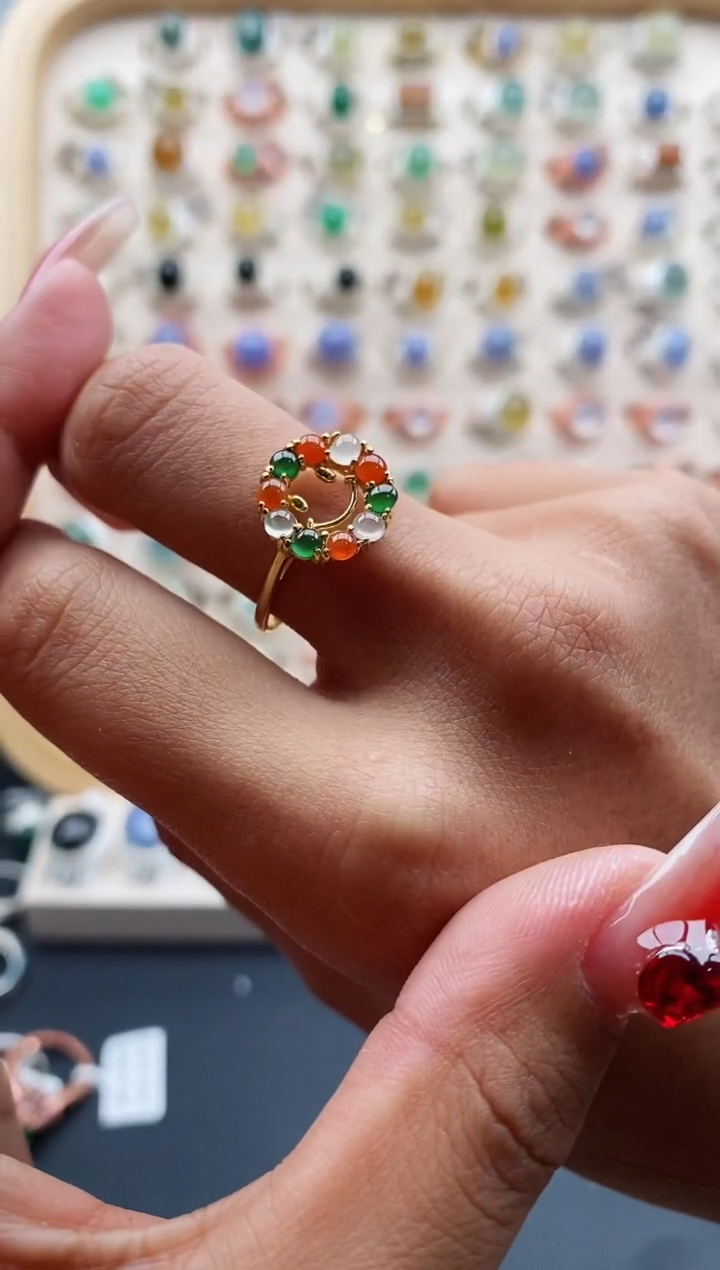 【闪购商品】翡翠戒指银S925镶嵌缅甸翡翠 44444+1