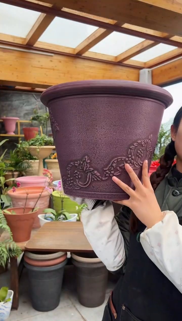 40*29.5/紫色手工浮雕强体花盆/10A40