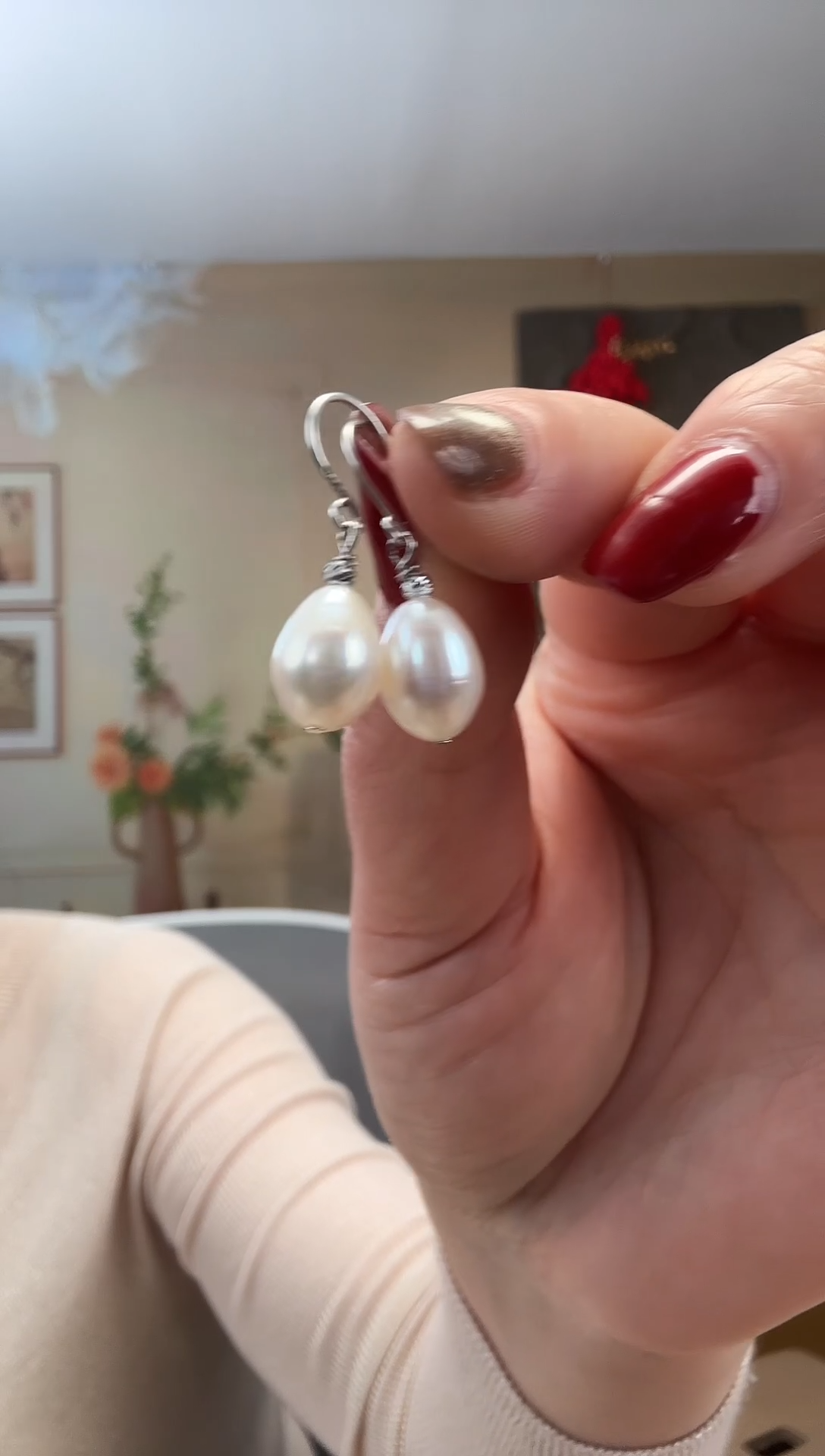 【闪购商品】淡水珍珠耳饰银S925镶嵌水滴形珍珠耳饰