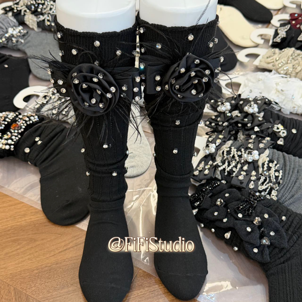 【买手店】仙女袜｜手工水钻复古时尚网红jk重工中筒长筒过膝饰品袜