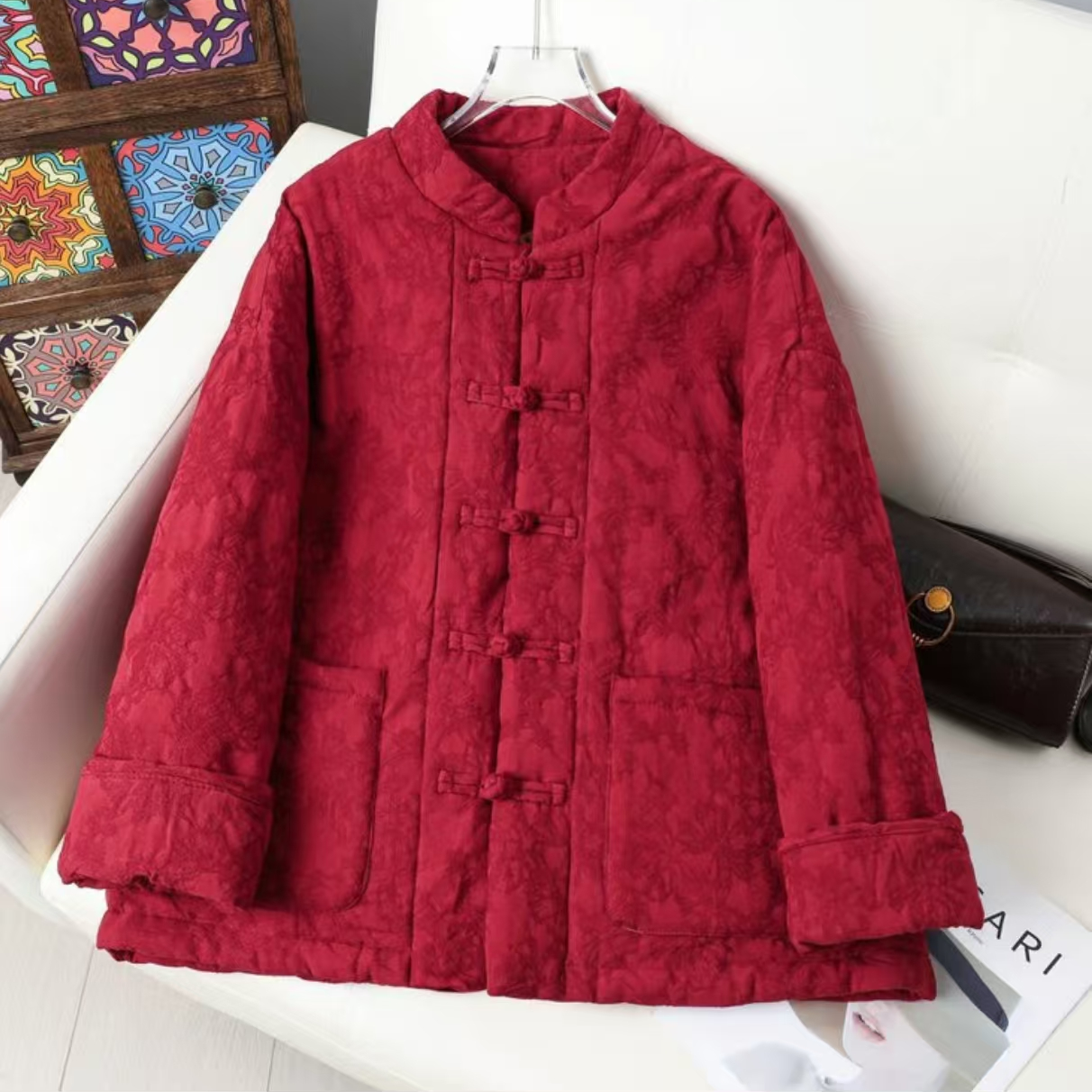 【新年战袍】新中式复古盘扣亚麻提花夹棉贵气松弛感加厚保暖棉服女