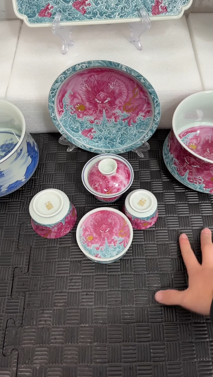 盖碗瓷西*景德镇陶瓷茶具粉龙龙吸水套组