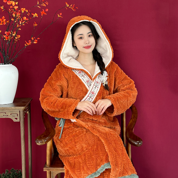 新中式加绒加厚高级感国风绣花睡衣长袖提花绒冬天可爱保暖套装