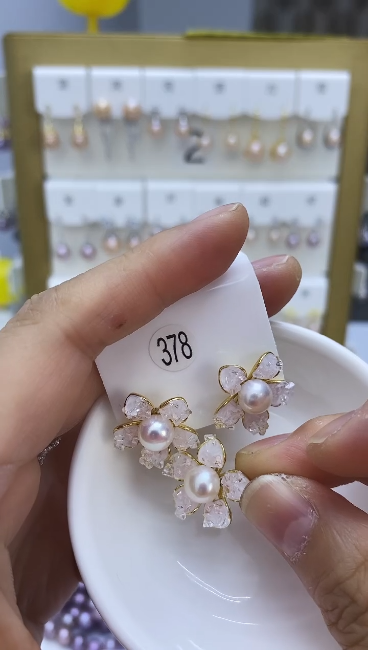 银S925镶嵌耳饰淡水珍珠378套