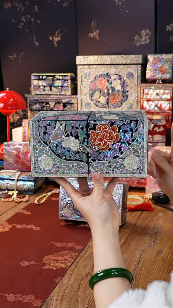 【闪购商品】瓷片螺钿工艺香椿木首饰盒