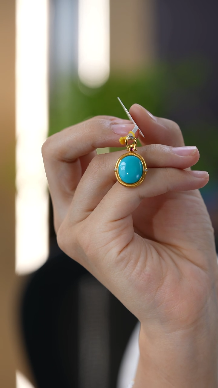 银S925镀金镶嵌绿松石吊坠秒拍号26