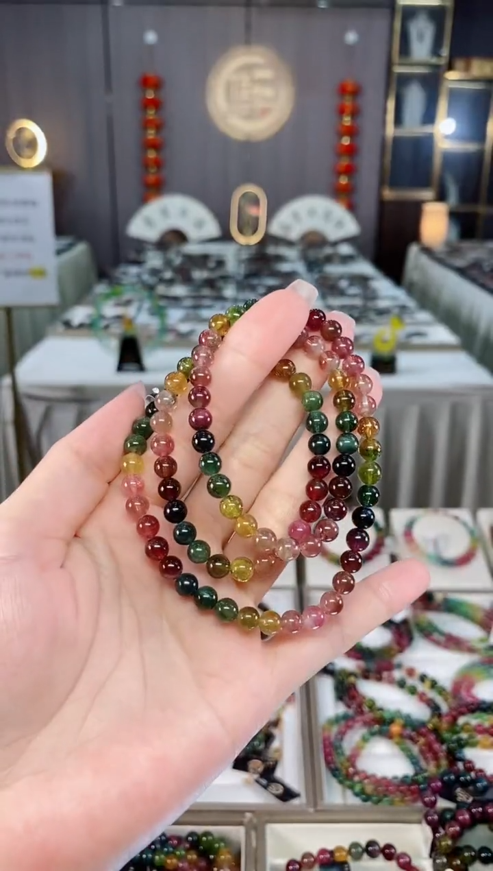 巴西老料碧玺三圈手串5.7mm+未镶嵌碧玺hon多样性发货一条