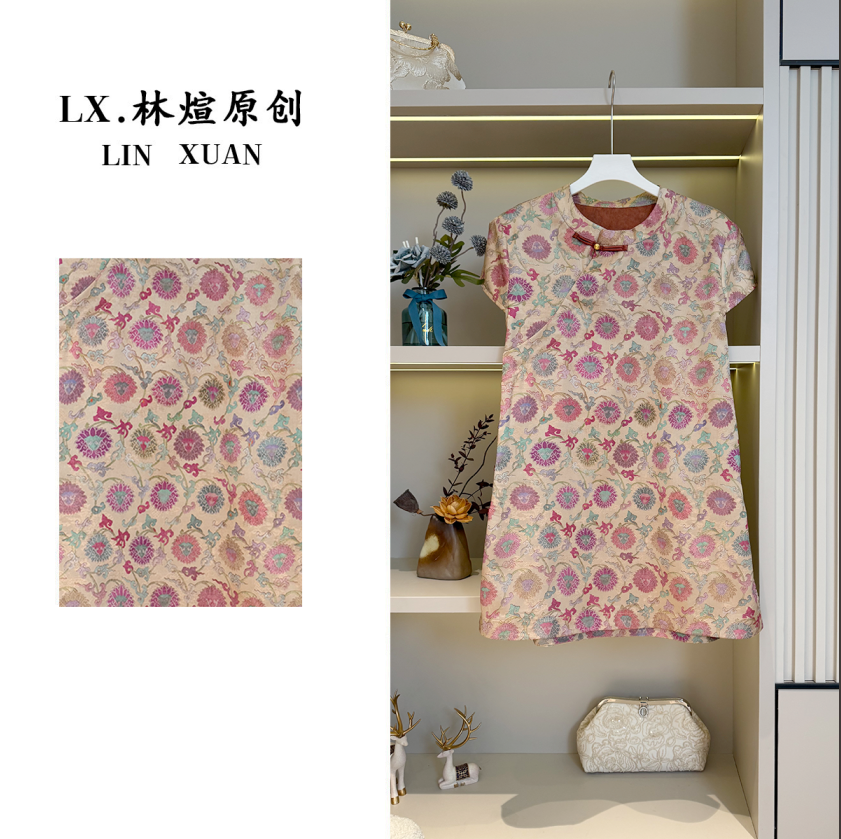 林煊原创【发财花】中式夏季提花透气罗百搭短袖上衣YC6799