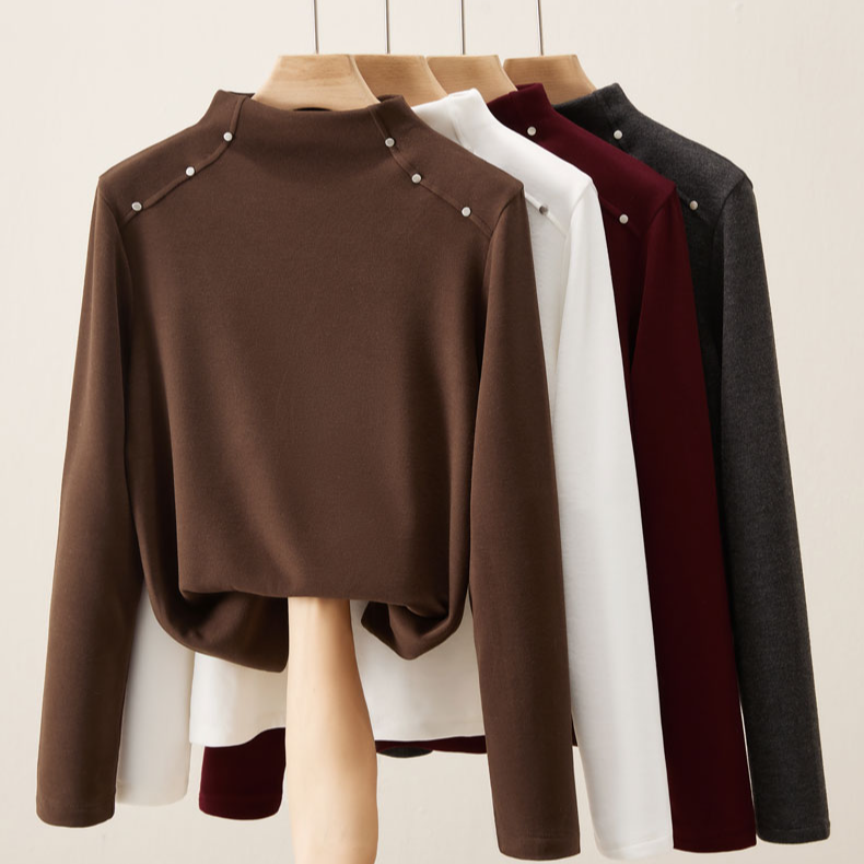 【加绒加厚】2025年半高领羊毛莱赛尔植绒加厚T恤女士打底衫