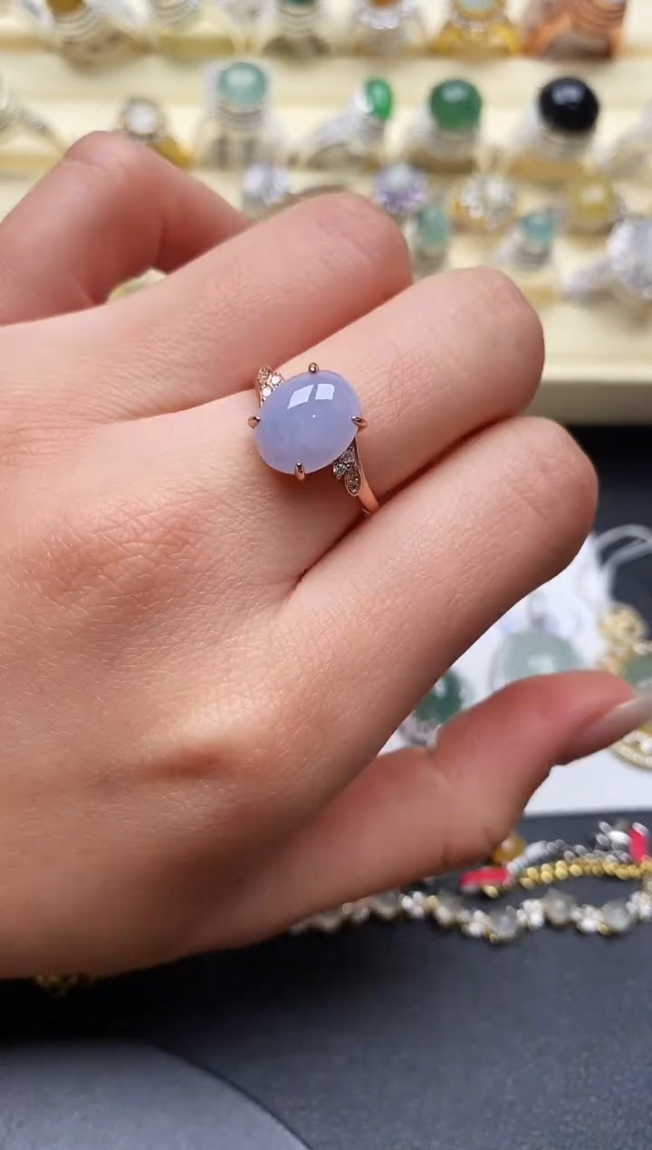 【闪购商品】翡翠戒指银S925镶嵌缅甸天然A货翡翠66   3-7