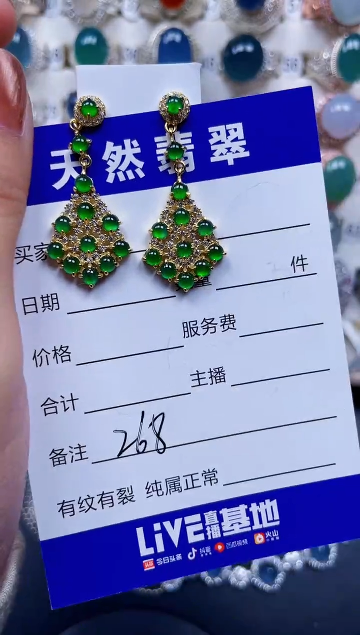 银S925镶嵌翡翠耳饰268