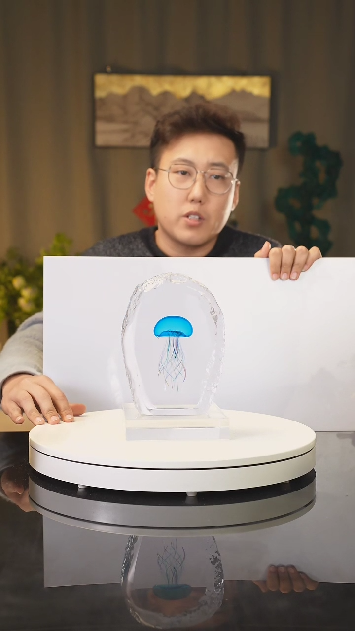 【闪购商品】压制水晶陶瓷瓷片艺术摆件礼品 水母宝石蓝