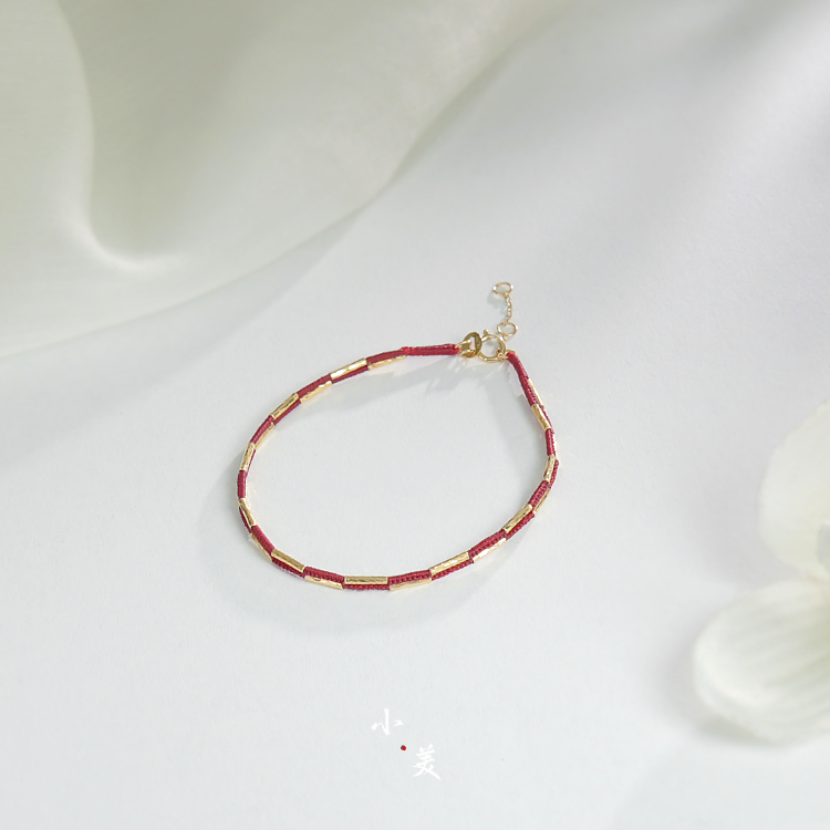 18K金双排竹节红手绳 G90190