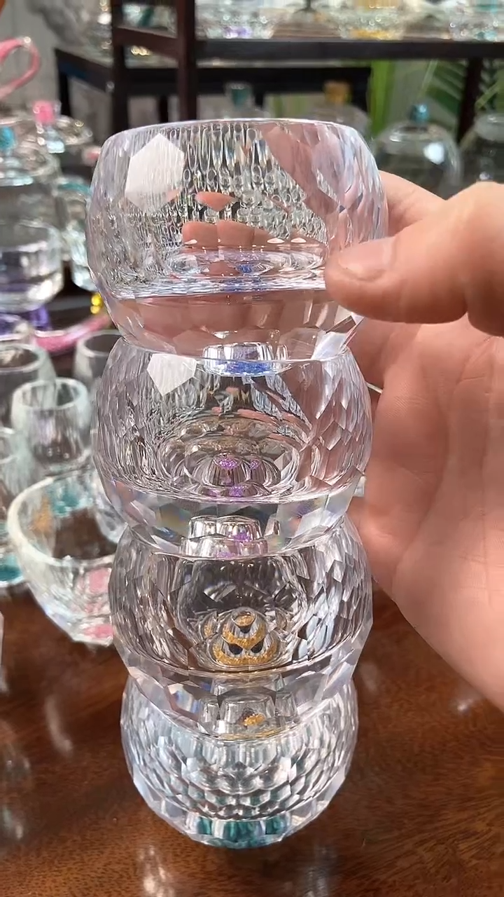 【闪购商品】玺宴新款水晶球形茶碗绿松石金箔紫罗兰蓝钻