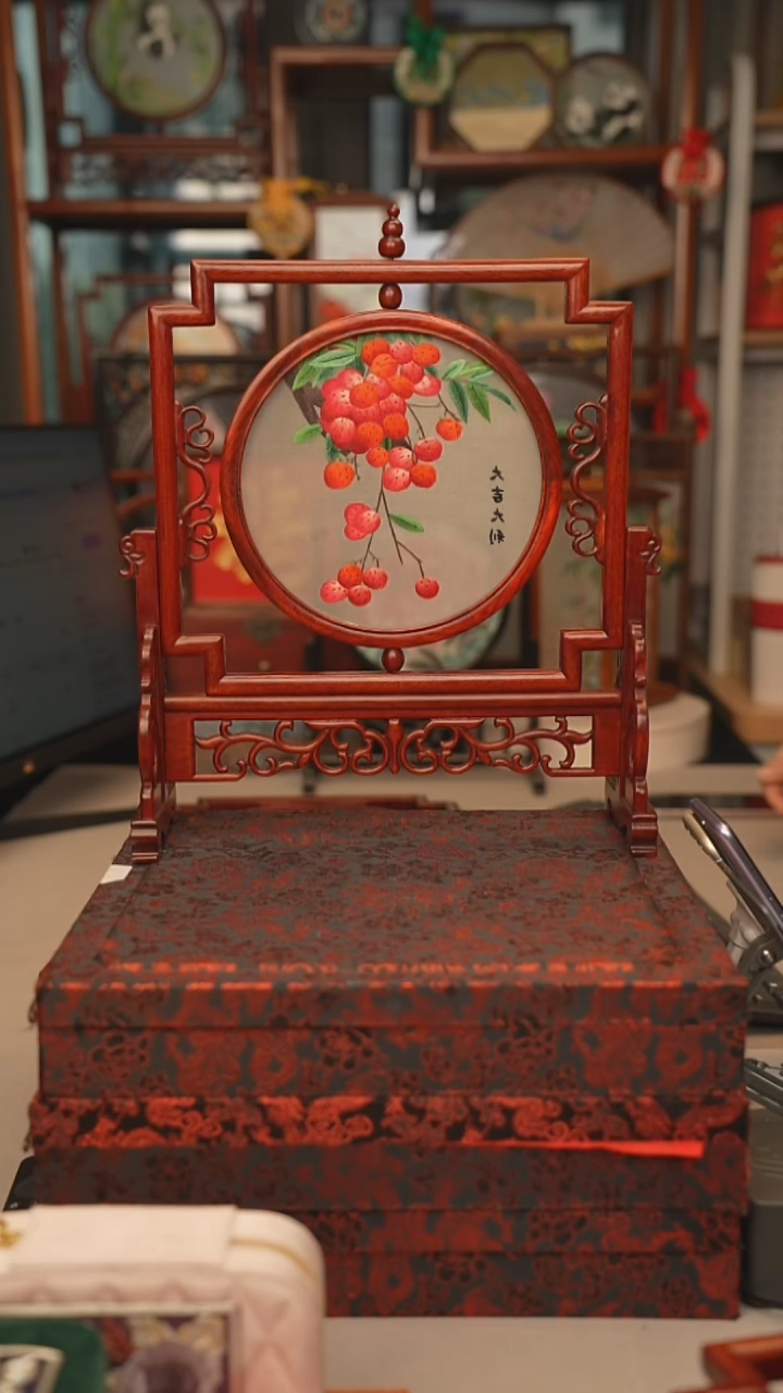 扇子五福架 苏绣双面绣五福架 35乘41