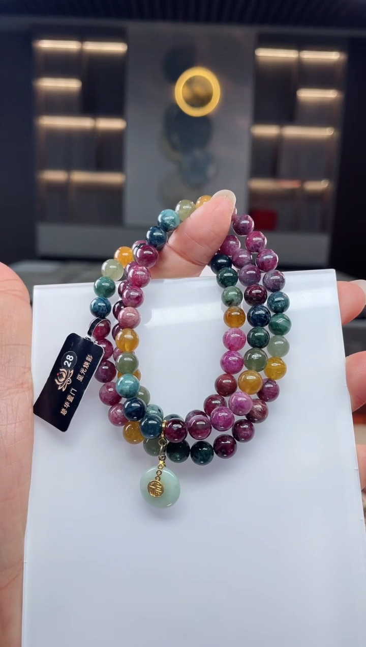 未镶嵌老矿碧玺三圈手串7mm+碧玺（多样性发一条）Q