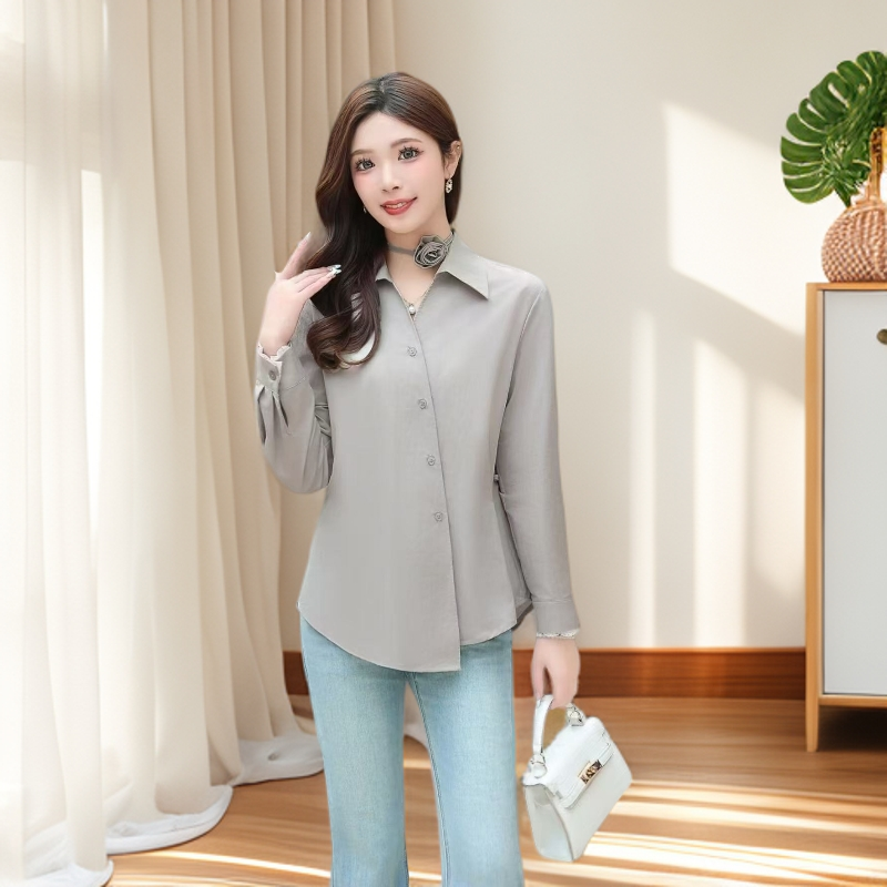 629#灰【木兮兮专属】2025年秋冬季气质时尚显瘦装饰花轻奢百搭上衣