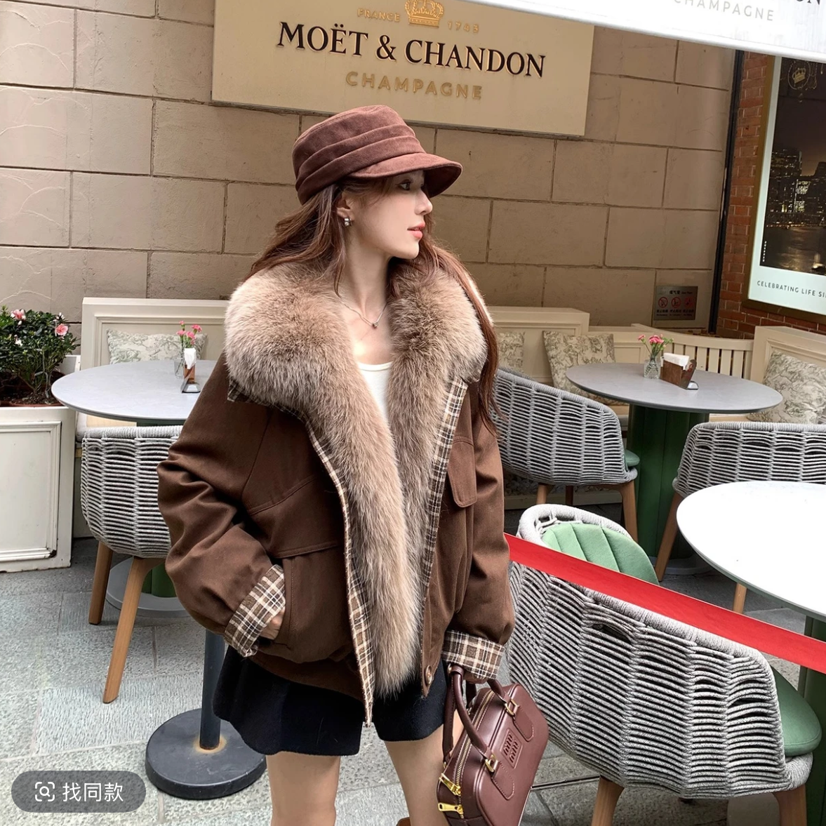 时尚高端大毛领夹棉外套女短款工装风保暖外套2025新款A811206