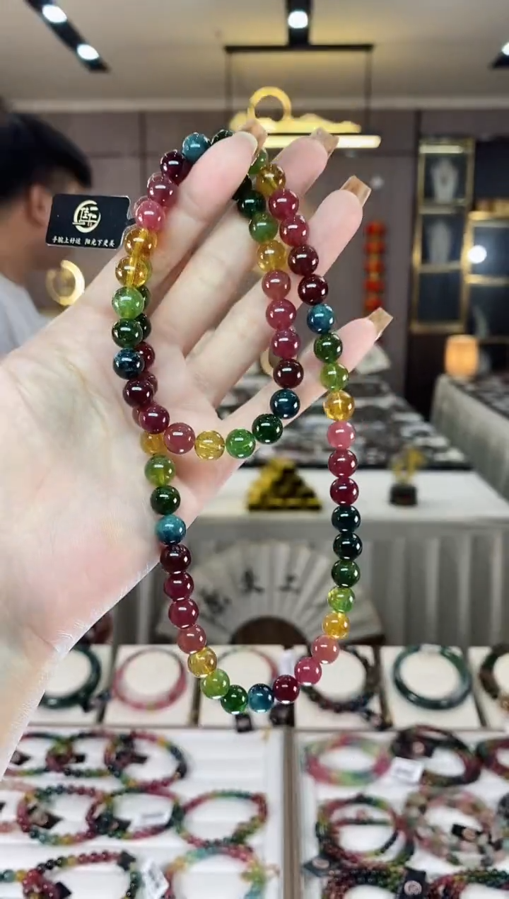 【闪购商品】碧玺三圈手串8mm+未镶嵌一物一证dan