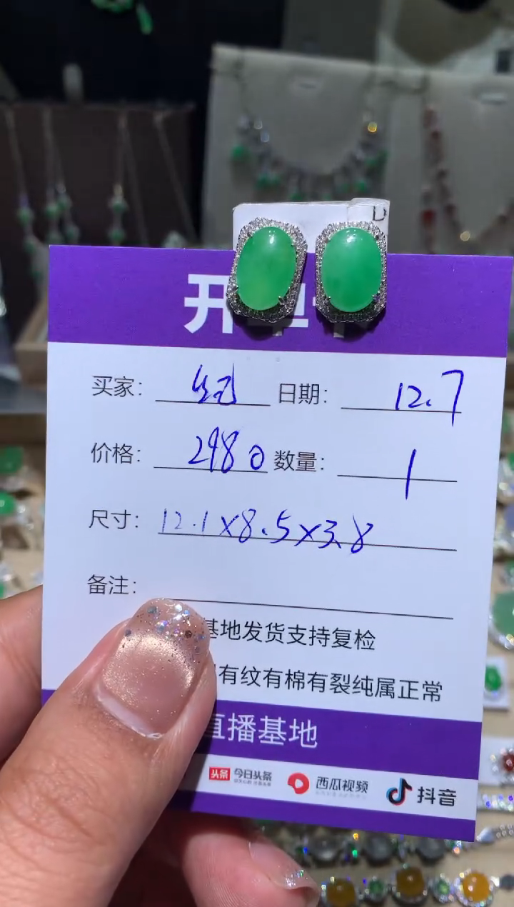 银S925镶嵌翡翠耳饰纪*生 纪苍生