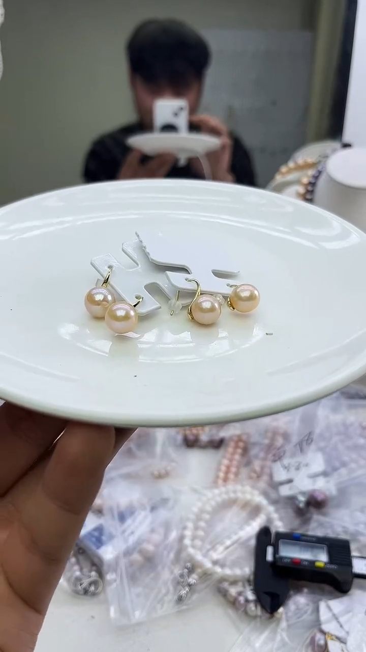 未镶嵌耳饰淡水珍珠中国红耳饰