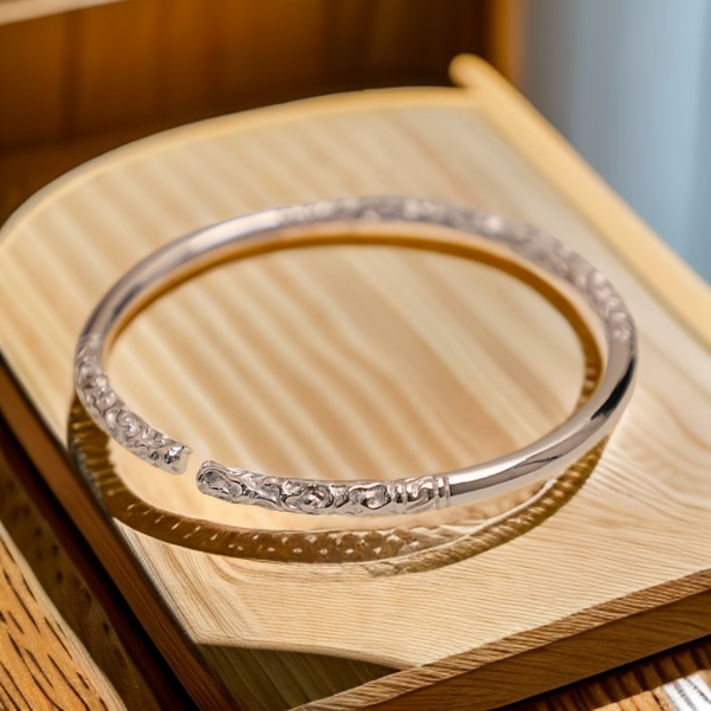 足银手镯 足银2-2手镯，亮面精美金箍棒情侣实心手镯手工简约