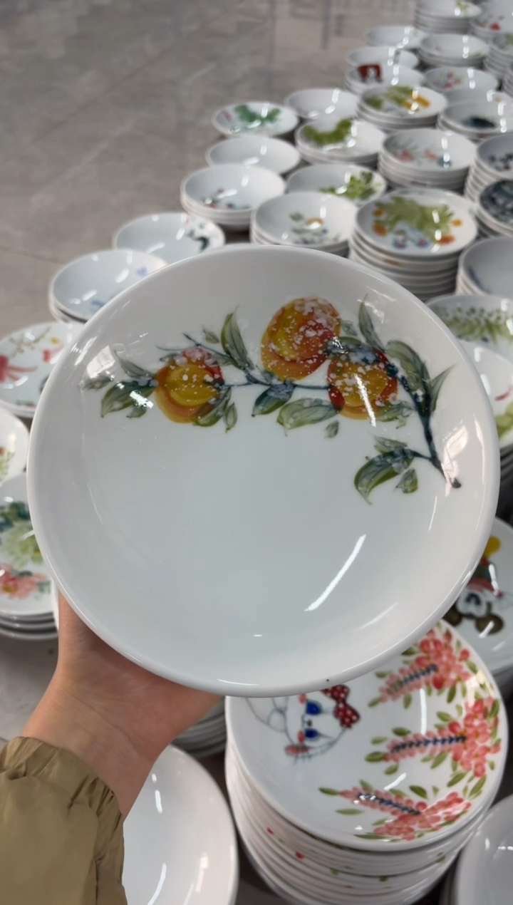 瓷片景德镇高温陶瓷食品级手绘釉中彩-圆深盘