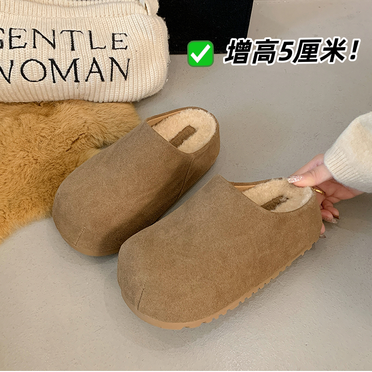 小个子内增高5CM~复古勃肯鞋女秋冬新款复古加绒厚底半拖鞋女外穿