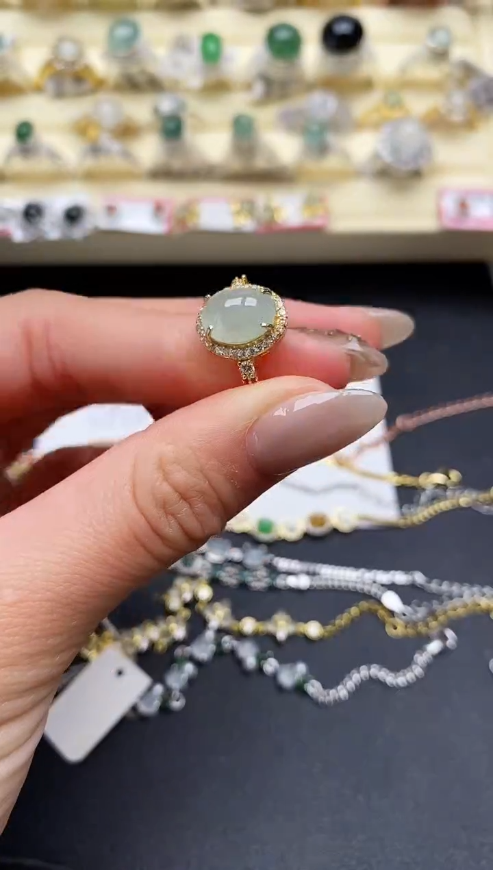 【闪购商品】翡翠戒指银S925镶嵌缅甸翡翠2  3+6