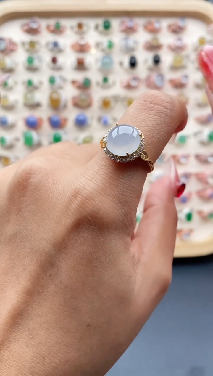 【闪购商品】翡翠戒指银S925镶嵌缅甸天然A货翡翠333 8+3