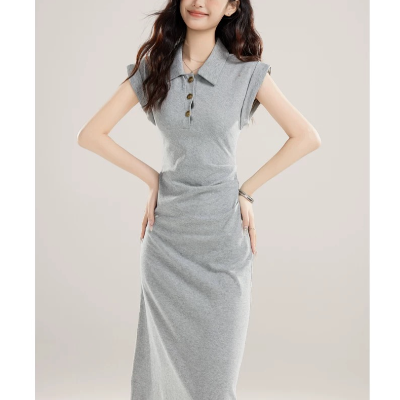 La Chapelle/拉夏贝尔法式复古polo领气质小飞袖显瘦版连衣裙3184