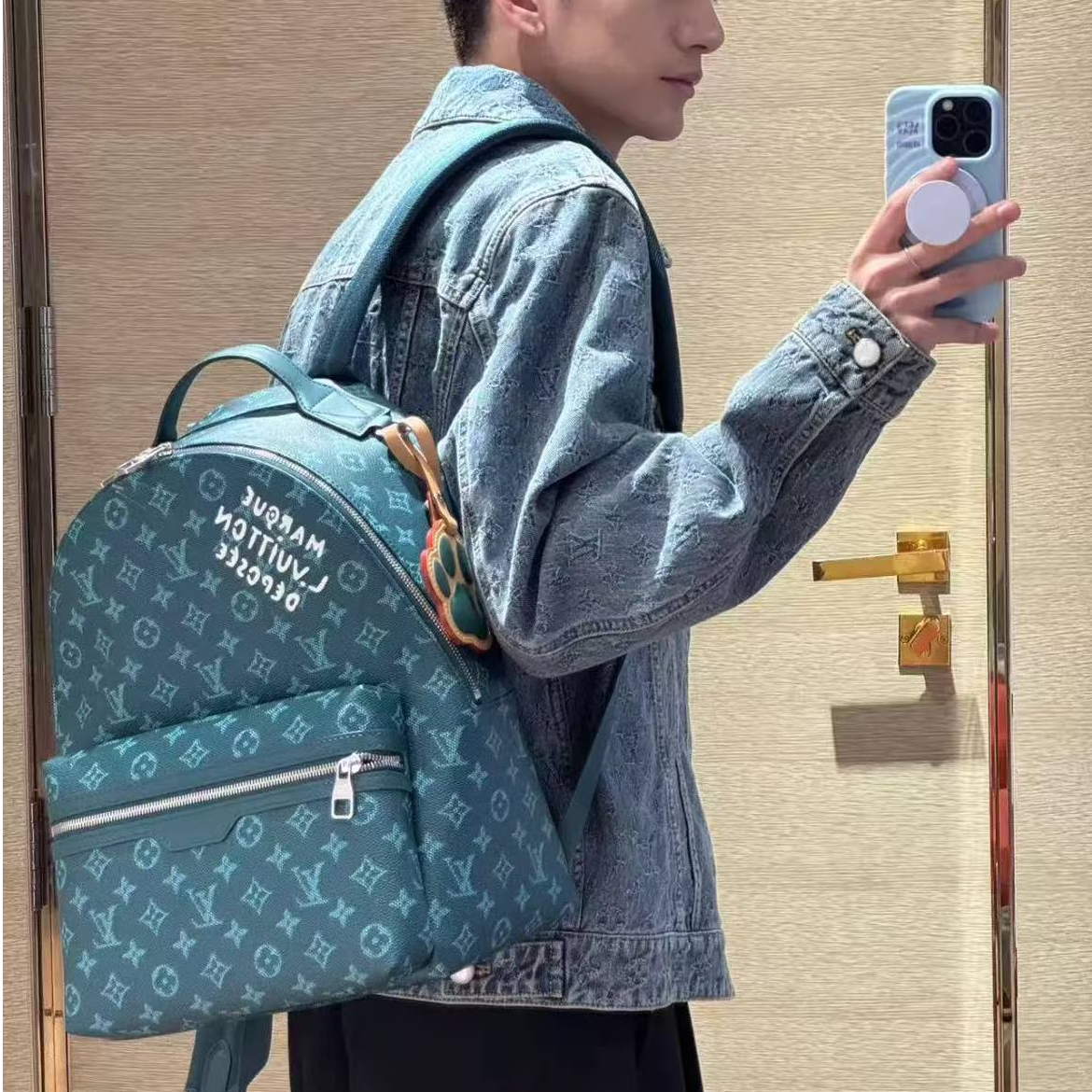 99新 LouisVuitton/路易威登 蔚蓝中古/25S限量款绿色双肩包