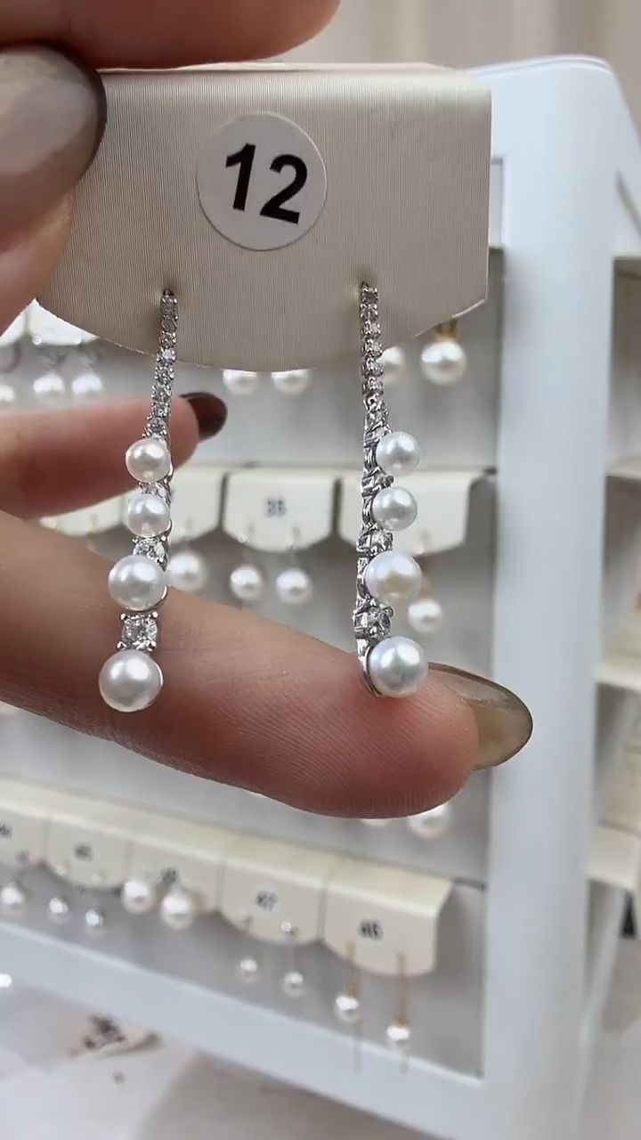银S925镶嵌发饰淡水珍珠3-4mm耳钉