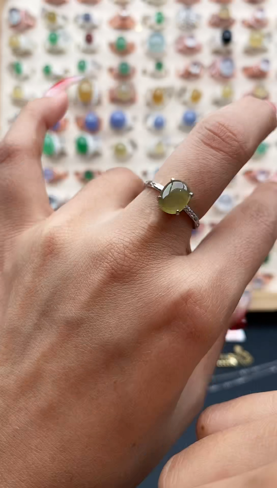 【闪购商品】翡翠戒指银S925镶嵌缅甸天然A货翡翠111  8-8