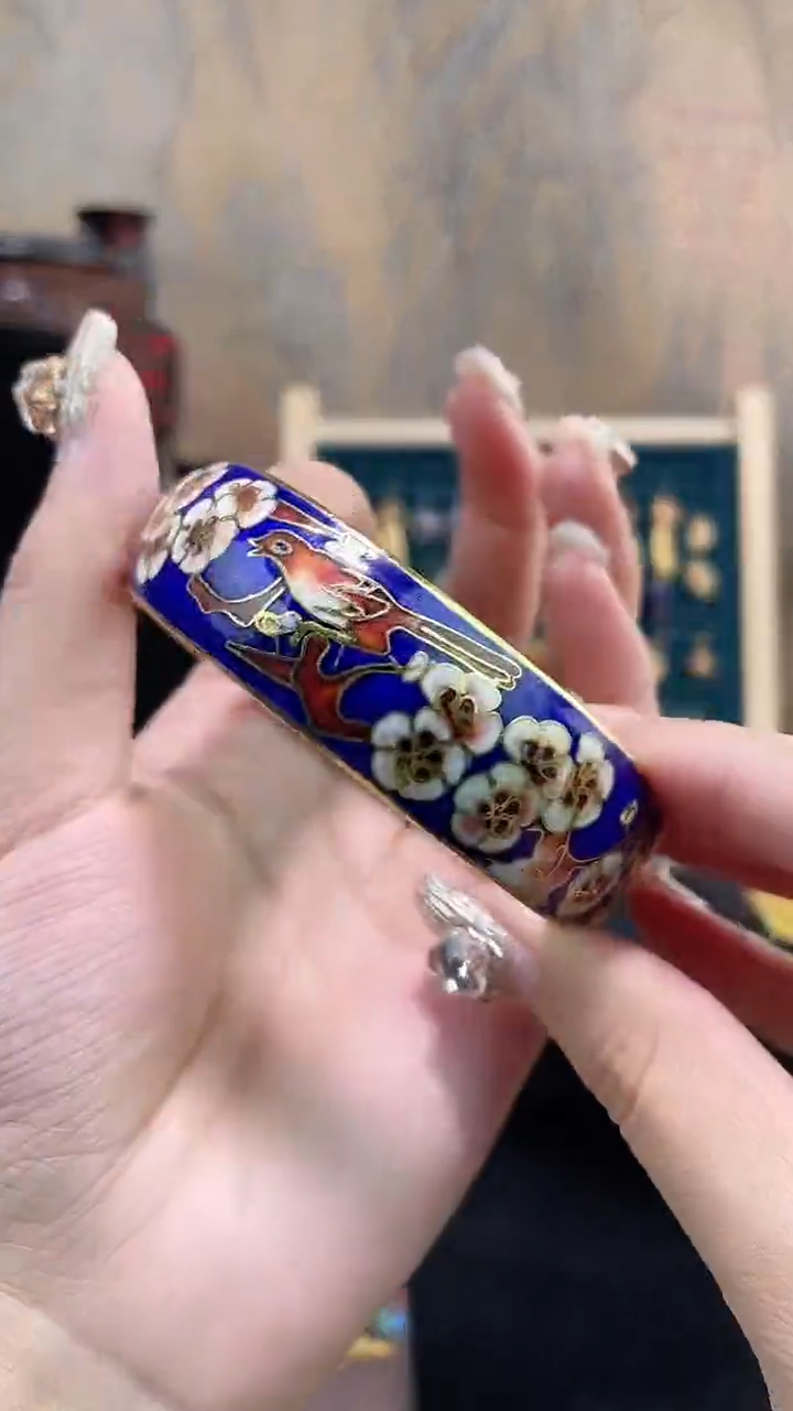  非遗手工景泰蓝开口银蓝镯子宝蓝