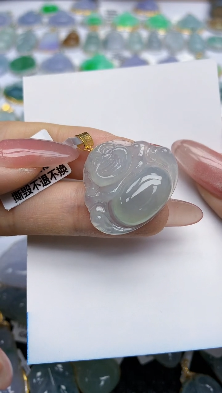 【闪购商品】翡翠挂件18K金镶嵌天然翡翠A货