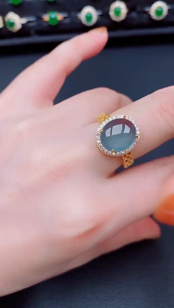 【闪购商品】翡翠戒指银S925镶嵌天然a货翡翠92